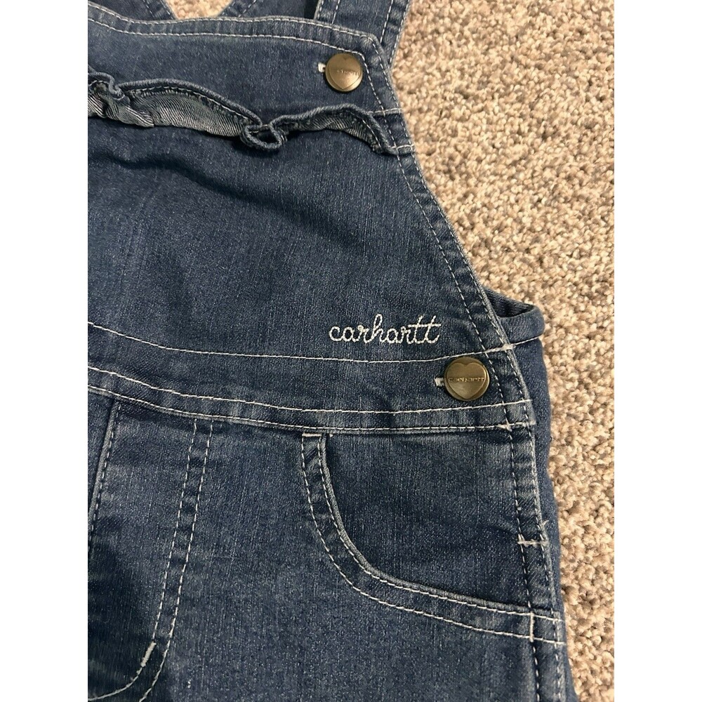 Carhartt Size 4T Bib-Overall‎ Shorts Blue Denim Girls Front Ruffles - Picture 2 of 4